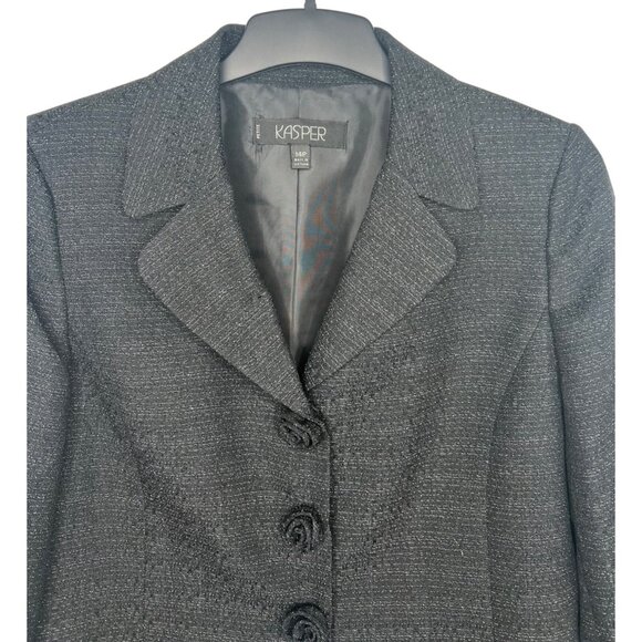 Kasper Womens Time to Shine Black/White Sparkle Suit Set Size 14P - Picture 9 of 16